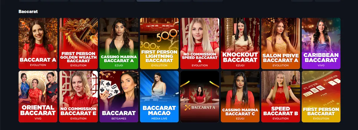 Živé baccarat stoly ve Wettson Casino s více variantami hry