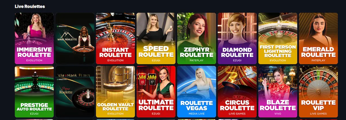 Nabídka živých rulet Wettson Casino od Evolution Gaming a Ezugi